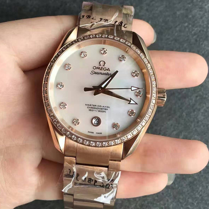 【JH廠】歐米茄（Omega）海馬150米系列貝母面全金鉆圈大尺寸自動機械精仿女錶