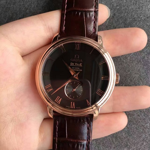 【MK超A】歐米茄（OMEGA）碟飛兩針半玫金殼黑面4614.50.01男士自動機械壹比壹精仿手錶
