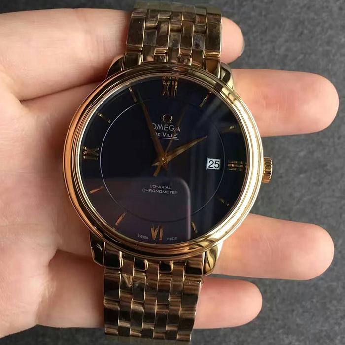 【MK超A】歐米茄（Omega）碟飛典雅系列超薄款全黃金鋼帶版藍面男士壹比壹精仿手錶