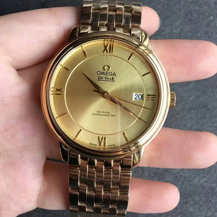 【MK超A】歐米茄（Omega）碟飛典雅系列超薄款全黃金鋼帶版金面男士壹比壹精仿手錶
