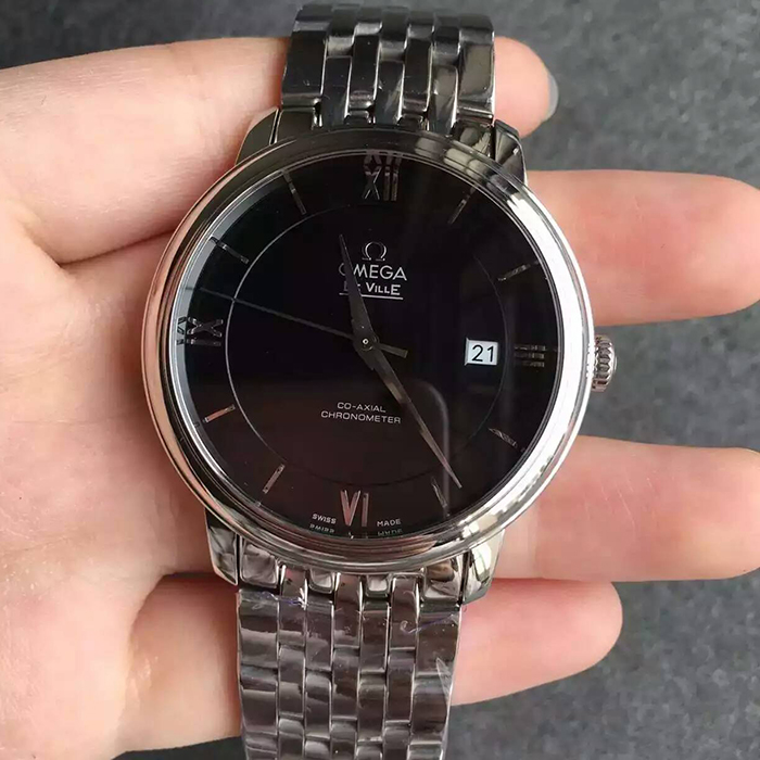 【MK超A】歐米茄（Omega）碟飛典雅系列超薄款鋼帶黑面男士壹比壹精仿手錶