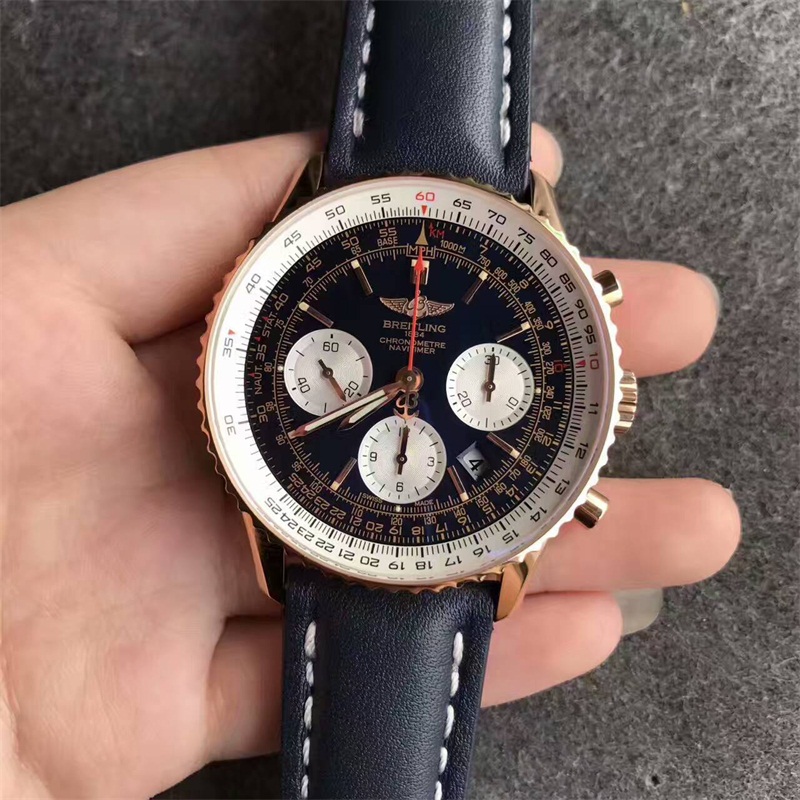 【JF廠】百年靈（Breitling）航空計時01系列金殼藍面自動機械壹比壹精仿男錶