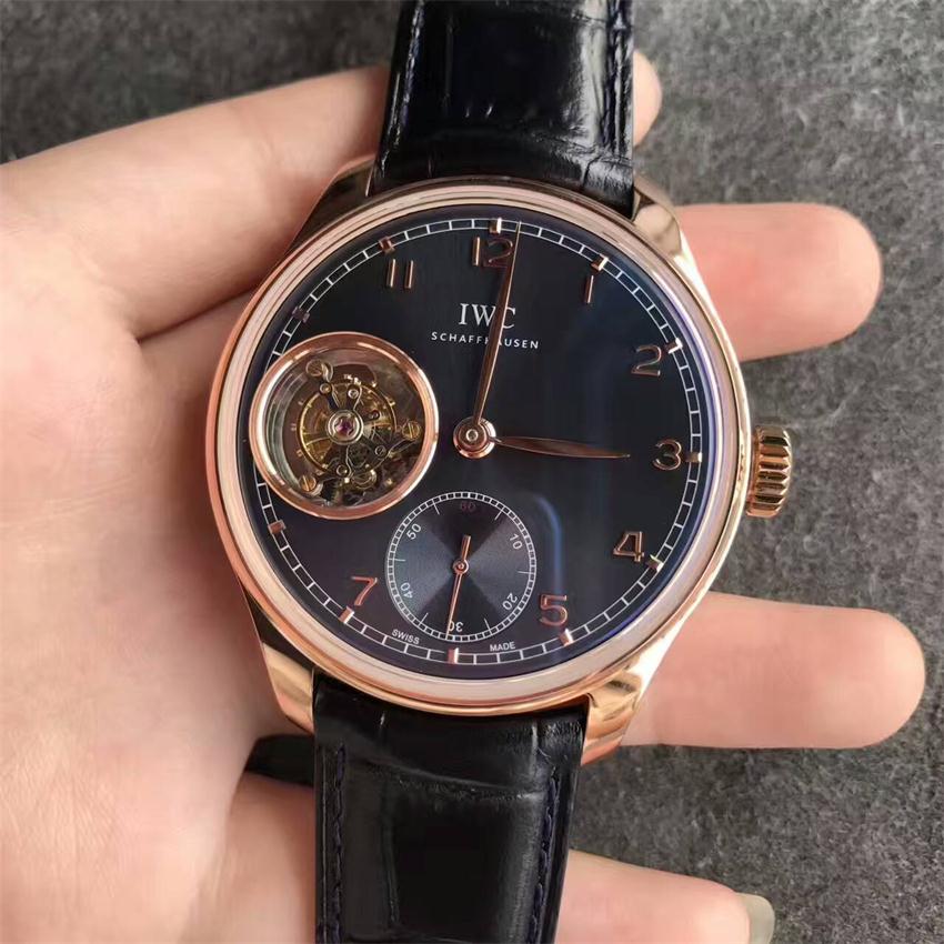 【YL廠出品】萬國（IWC）葡萄牙系列金殼藍面自動陀飛輪壹比壹精仿手錶