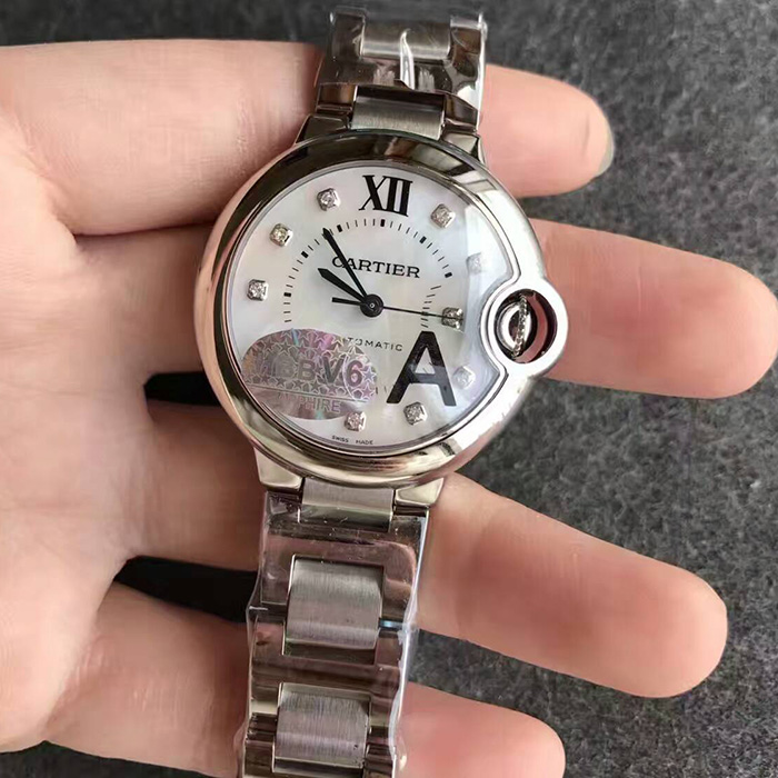 【V6廠】卡地亞（Cartier）藍氣球女款33毫米白貝母盤精仿手錶
