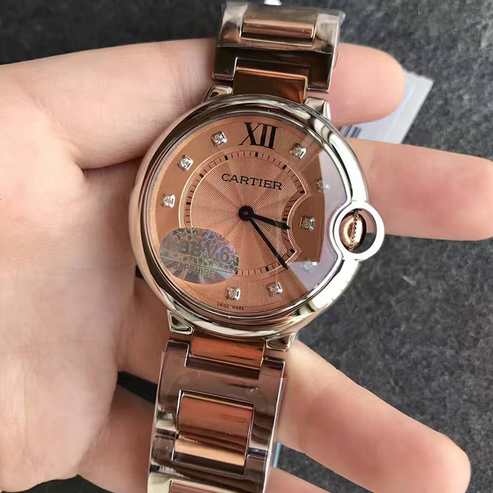 【V6廠】卡地亞（Cartier）大號藍氣球36毫米間金香檳石仔面W69011Z4女款石英精仿手錶