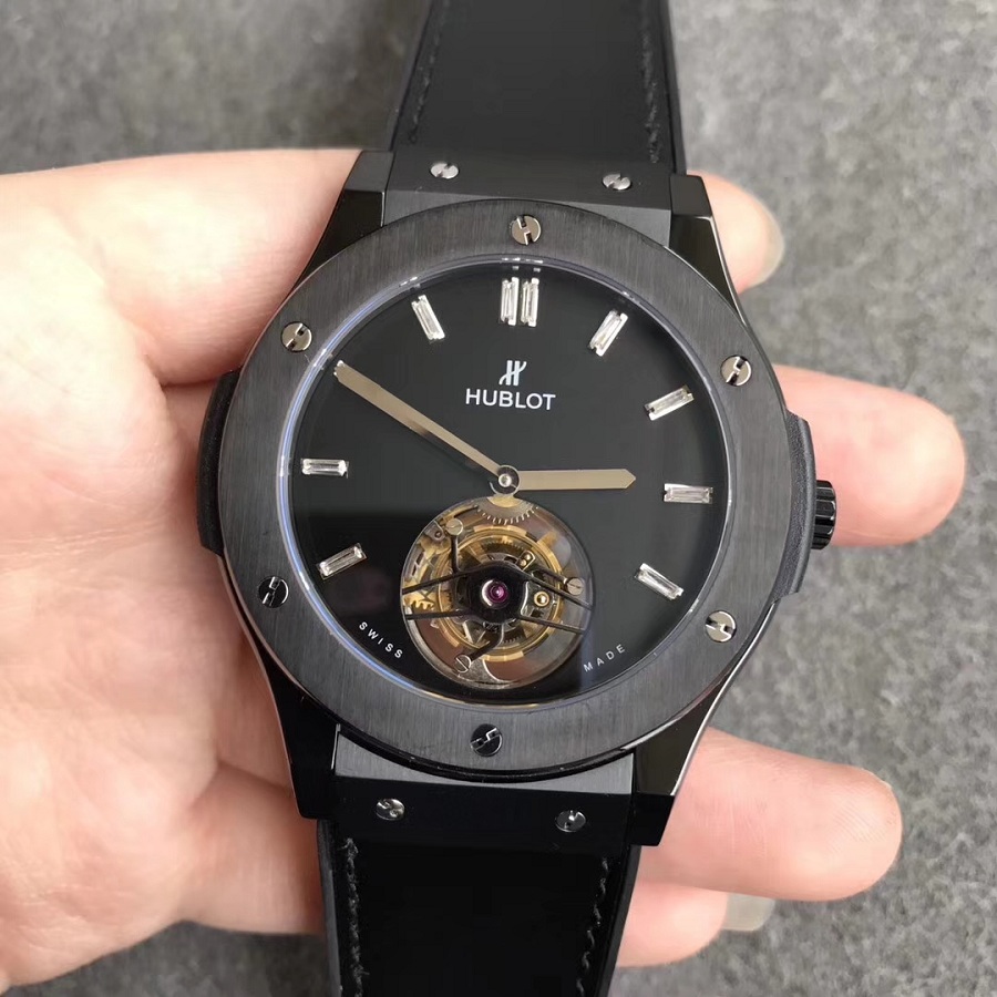 【TF廠】宇舶（Hublot）經典融合系列黑殼黑盤鉆丁505.CS.1270.VR壹比壹精仿陀飛輪