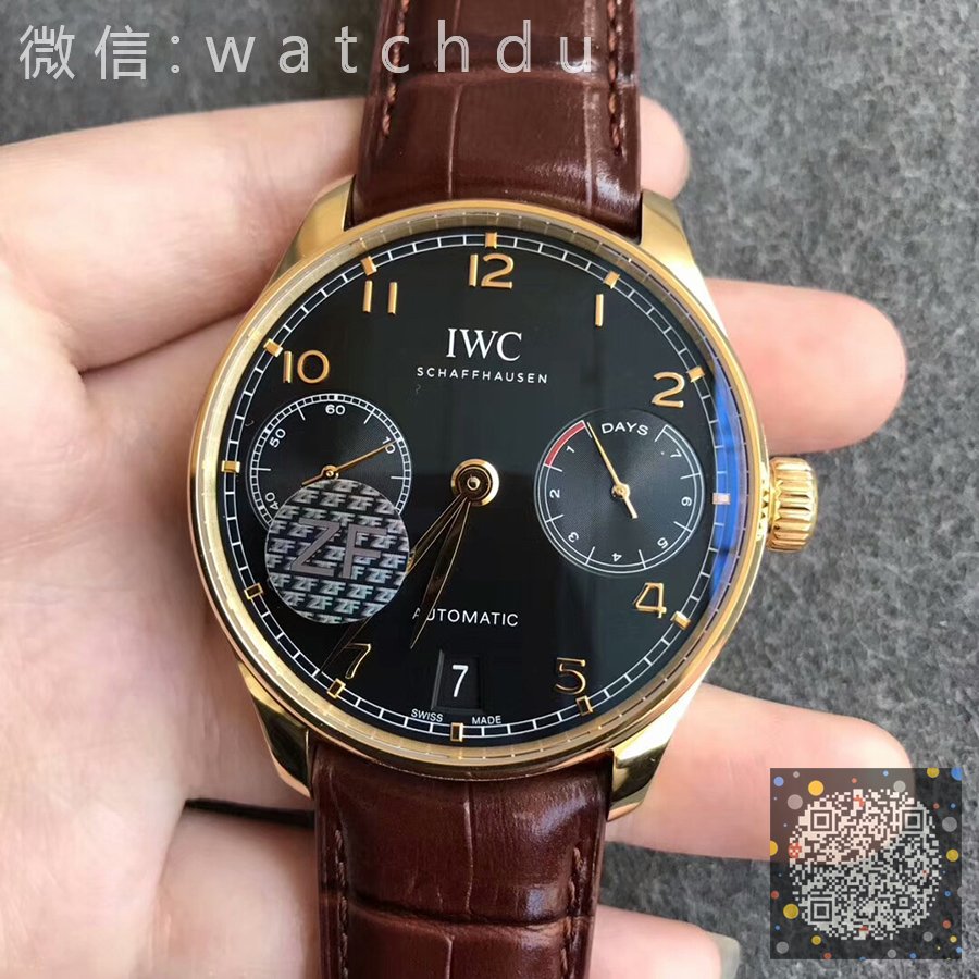 【ZF廠超A】萬國（IWC）葡七黃金殼黑面壹比壹精仿手錶