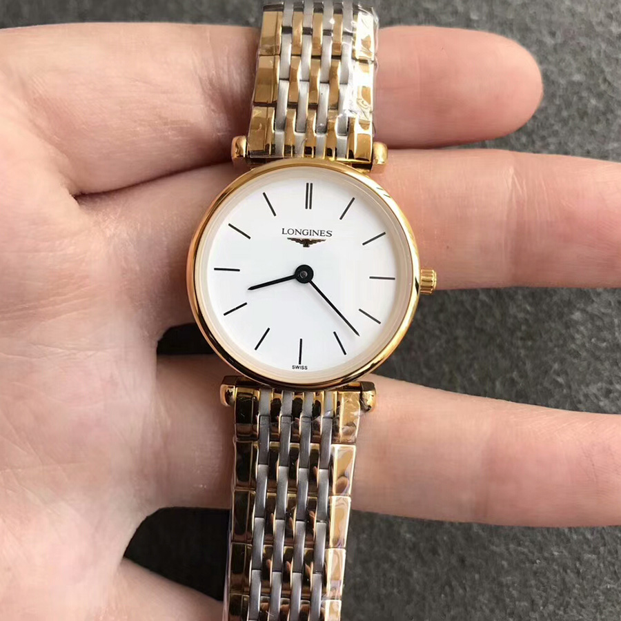 浪琴（Longines）優雅系列間黃金條丁面壹比壹石英女錶