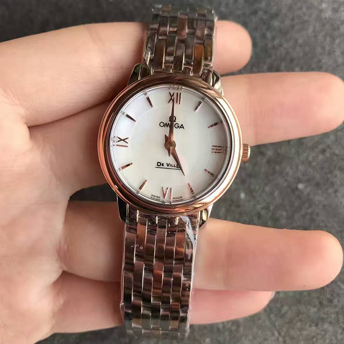 【MK廠】歐米茄（Omega）碟飛系列女款間玫金白貝母面424.20.27.60.05.002女士石英精仿手錶