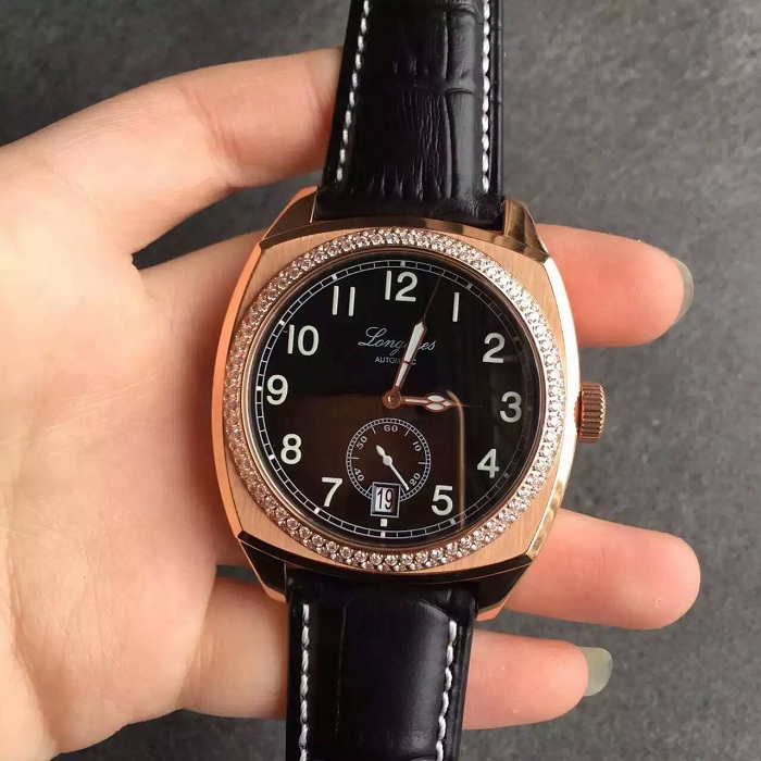 【TF廠】浪琴（Longines）經典復古系列兩針半金殼黑面鉆圈自動機械精仿男錶價格/圖片