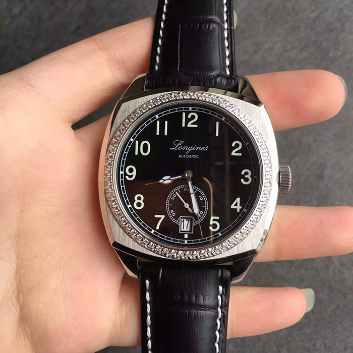 【TF廠】浪琴（Longines）經典復古系列兩針半黑面鉆圈自動機械精仿男錶價格/圖片