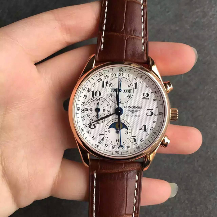 【JF廠】浪琴（Longines）名匠系列八針月相金殼精仿男錶