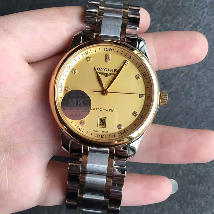 【MK廠壹比壹】浪琴（Longines）名匠系列6點單歷超薄間金鉆丁金面自動機械精仿男錶價格/圖片