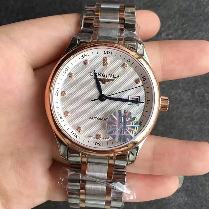 【JF廠1:1】浪琴（Longines）名匠系列鉆丁3字位單歷間玫金自動機械精仿男錶價格/圖片