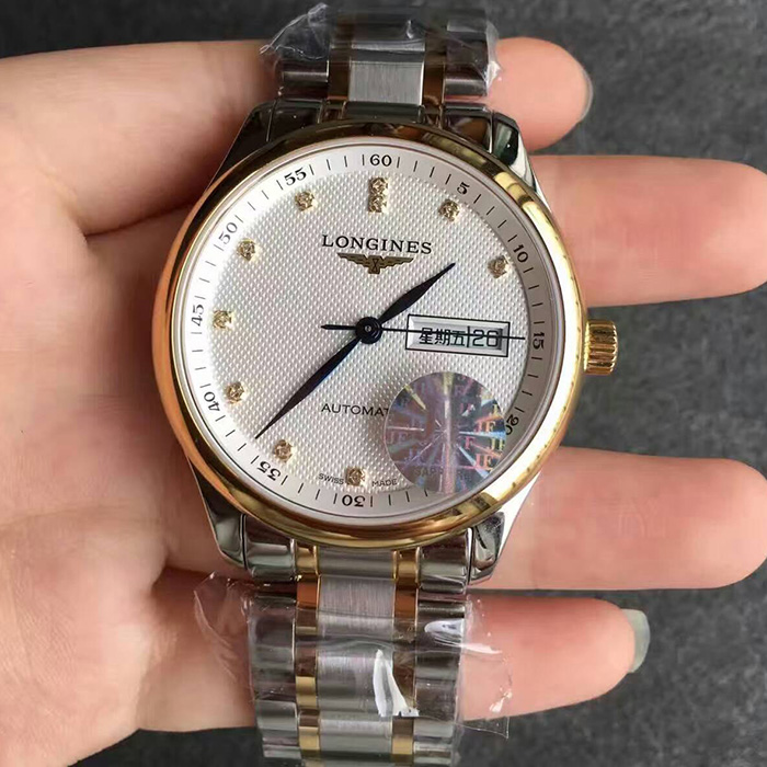 【JF廠1:1】浪琴（Longines）名匠系列鉆丁3字位中英文雙歷間黃金自動機械精仿男錶價格/圖片