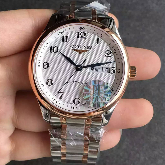【JF廠1:1】浪琴（Longines）名匠系列3字位雙歷間玫金自動機械精仿男錶