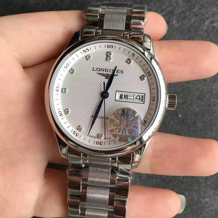 【JF廠1:1】浪琴（Longines）名匠系列鉆丁3字位中英文雙歷自動機械精仿男錶價格/圖片