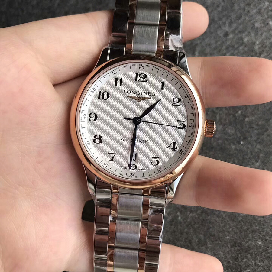 【KZ廠超A】浪琴（Longines）名匠6字位日歷系列間玫金鋼帶版壹比壹精仿手錶