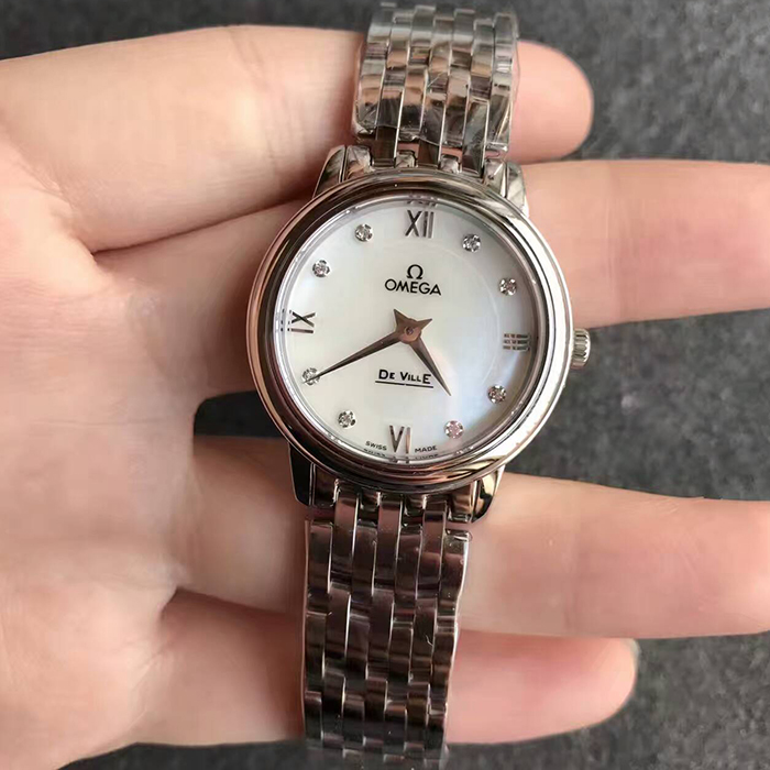 【MK廠】歐米茄（Omega）碟飛系列女款石英白貝母面鉆丁女士石英精仿手錶