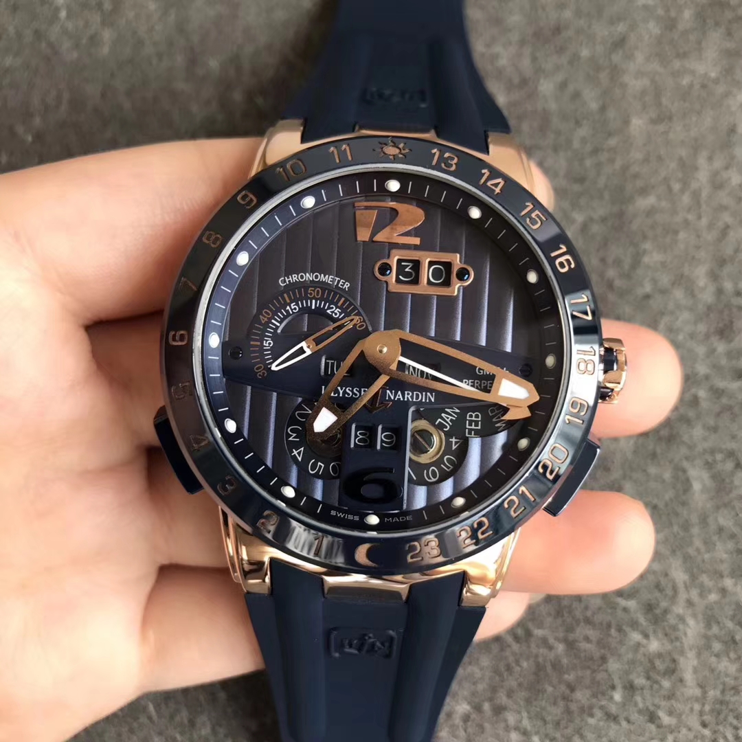 【TWA廠超A】雅典（Ulysse Nardin）復雜功能系列金殼藍面萬年歷壹比壹精仿手錶