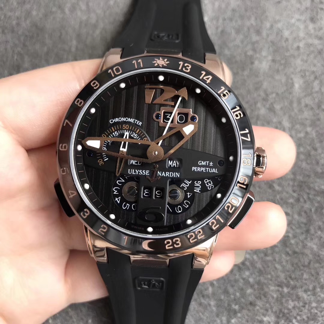 【TWA廠超A】雅典（Ulysse Nardin）復雜功能系列金殼黑面萬年歷壹比壹精仿手錶