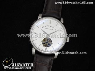 高仿朗格A LANGE SOHNE手表 周年纪念系列 陀飞轮 白色表盘 棕色皮表带 亚洲23J机 ALS0020