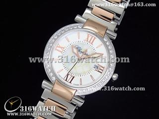 高仿萧邦Chopard手表 Imperiale系列 镶钻边框 白色表盘 18k玫瑰间金表链 女士瑞士石英表 CP0003