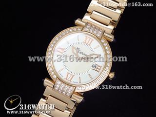 高仿萧邦Chopard-Imperiale系列 18k玫瑰镀金 镶钻边框 白色表盘 玫瑰金表链 女士瑞士石英表 CP0005