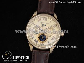 高仿萧邦Chopard手表 Louis-Ulysse系列 星月相 18K玫瑰金镀表壳 米黄色表盘 棕色皮带 亚洲23J机芯 CP0017