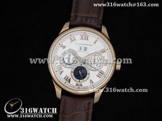 高仿萧邦Chopard-Louis-Ulysse系列 星月相 18K玫瑰金镀表壳 白色表盘 棕色皮带 亚洲23J机芯 CP0016