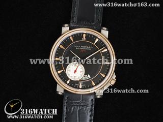 高仿萧邦Chopard手表 Louis-Ulysse系列 18k玫瑰金镀边框 黑色表盘 黑色皮带 亚洲21J机芯 CP0021