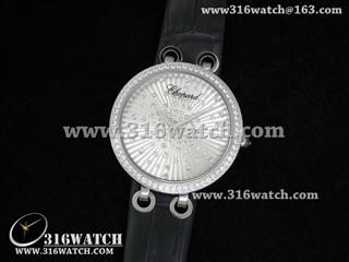 精仿 萧邦Chopard手表 Xtravaganza系列镶钻边框 银色表盘 黑色皮带 女士瑞士石英表 CP0024