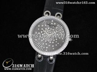 精仿 萧邦Chopard 手表 Xtravaganza系列镶石边框 灰色表盘 黑色皮带 女士瑞士石英表 CP0025