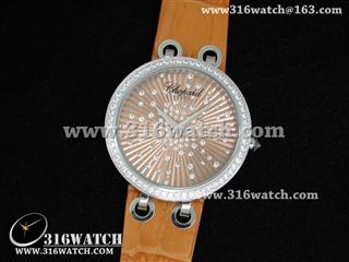 精仿 萧邦Chopard手表 Xtravaganza系列镶石边框 黄金表盘 橘色皮带 女士瑞士石英表 CP0026