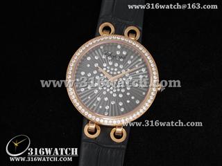 精仿 萧邦Chopard手表 Xtravaganza系列 18k玫瑰镀金 镶石边框 银色表盘 紫色皮带 女士瑞士石英表 CP0027