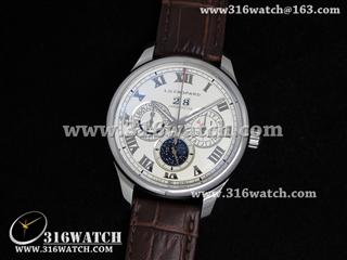 高仿萧邦Chopard手表 Louis-Ulysse系列 星月相 白色表盘 棕色皮带 亚洲23J机芯 CP0015