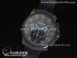 精仿昆仑Corum-海军上将杯系列 挑战杯竞赛 钛金属 黑色格纹面 黑色橡胶表带 亚洲计时7753机芯 CM0002