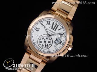 精仿卡地亚CARTIER-CALIBRE DE CARTIER系列 W7100018男士机械表 18 k电镀玫瑰金 白色表盘 CTR0002