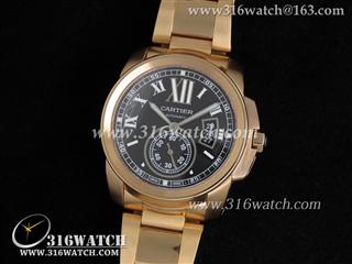 卡地亚CARTIER-CALIBRE DE CARTIER系列 W7100040男士机械表 18 k电镀玫瑰金 黑色表盘 高仿卡地亚手表 CTR004