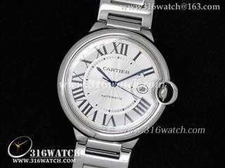 卡地亚CARTIER-蓝气球系列 大号42MM W69013Z2男士机械表 银白色雕纹表盘 精钢表链 瑞士ETA-2892机芯 高仿1:1复制版本 CTR0021