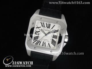 超A卡地亚CARTIER-山度士系列 抛光边框 白色表盘 男装瑞士ETA-2892机芯 完美1:1复制版 CTR0025