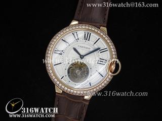 高仿超A 卡地亚CARTIER-蓝气球系列 陀飞轮 镶钻边框 18k 玫瑰金电镀表壳 白色表盘 海欧飞轮机芯 CTR0030