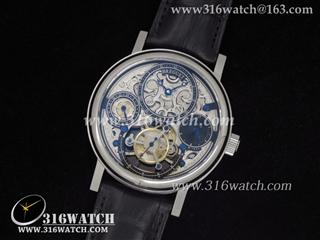 超A 高仿宝玑BREGUET手表 Complication Tourbillon系列 陀飞轮 雕花骨架表盘 黑色皮带 海欧飞轮机芯 BG0001
