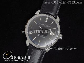 高仿雅典ULYSSE NARDIN - CLASSICO系列 黑色面 黑色牛皮表带 亚洲25J自动机芯 UN0004