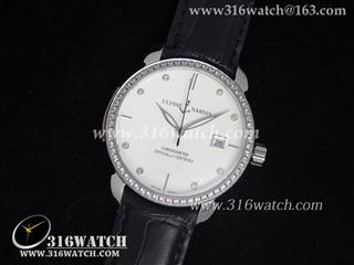 雅典ULYSSE NARDIN - CLASSICO系列 镶钻表框 白色面 黑色牛皮表带 亚洲25J自动机芯 UN0005