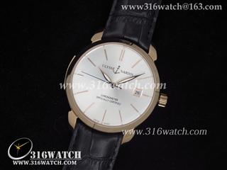 高仿雅典ULYSSE NARDIN - CLASSICO系列 18 k玫瑰金电镀表壳 银色面 黑色牛皮表带 亚洲25J自动机芯 UN0008