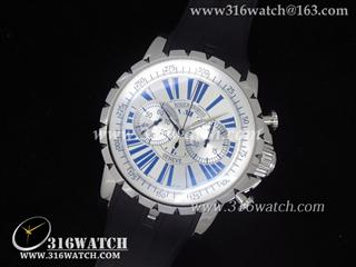 高仿豪爵Roger Dubuis手表 Chronoexcel系列银色表盘 黑色橡胶带 亚洲计时7750机芯 RD0002