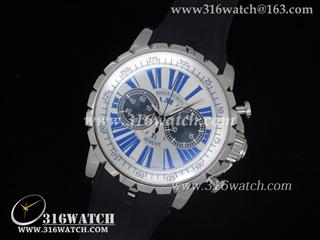 高仿豪爵Roger Dubuis -Chronoexcel系列 银色面 黑色小秒盘 黑色橡胶带 亚洲计时7750机芯 RD0003