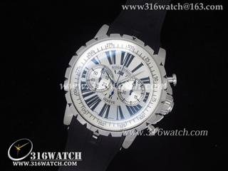 高仿豪爵Roger Dubuis -Chronoexcel系列 银色面黑色罗马表盘 黑色橡胶带 亚洲计时7750机芯 RD0004