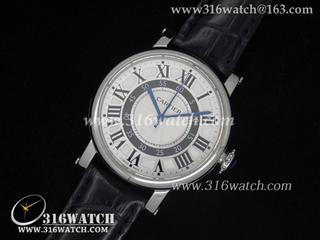 卡地亚CARTIER-Ronde de Cartier系列 白色表盘 黑色皮表带 瑞士ETA-2824机芯 高仿1:1卡地亚手表 CTR0019